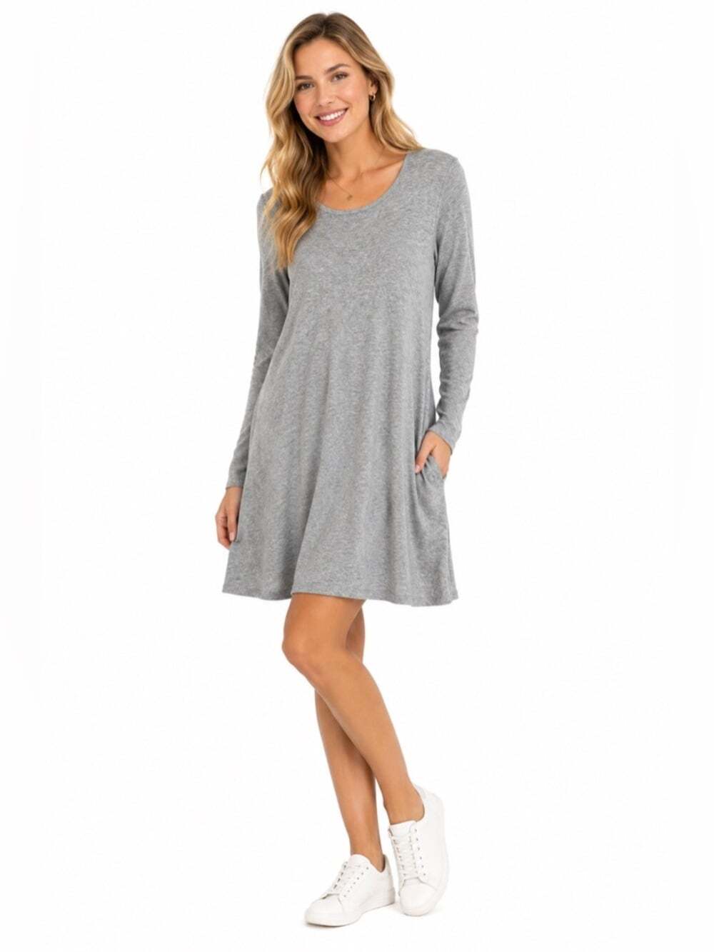 SoyaConcept Gray Stretch Dress Small Long Sleeve Minimalist Casual Layering